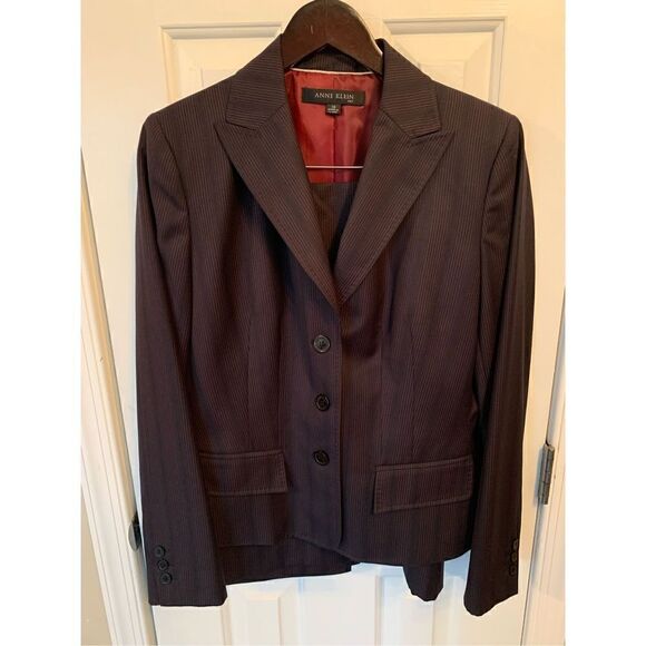 Anne Klein skirt suit black/blue with red stripes - Picture 1 of 10